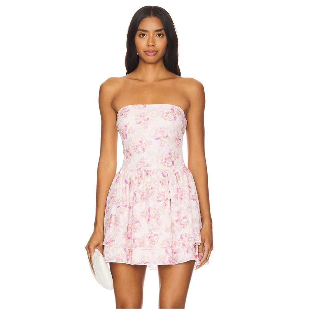 MORE TO COME Whitney Mini Strapless Dress in Pink Floral NWT
